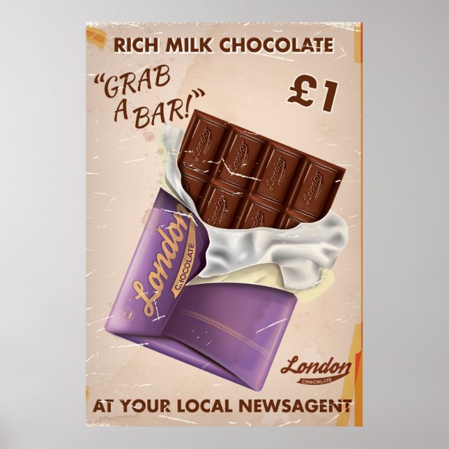 Póster Anúncio Retro de Chocolate Britânico. (Frente)