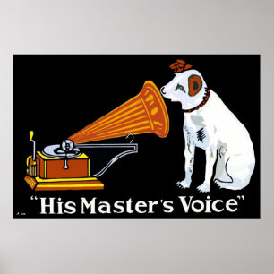 Poster Anúncio retro do gramofone da voz do seu mestre