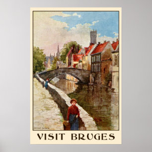 Póster Anúncio retro do viagem de Bruges do estilo do