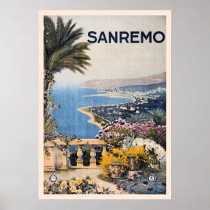 Póster Anúncio Sanremo Italia do viagem de Litho do