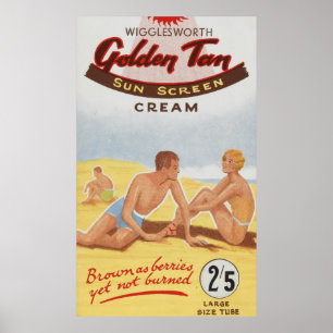 Póster Anúncio Sunscreen Vintage Beach Tipografia