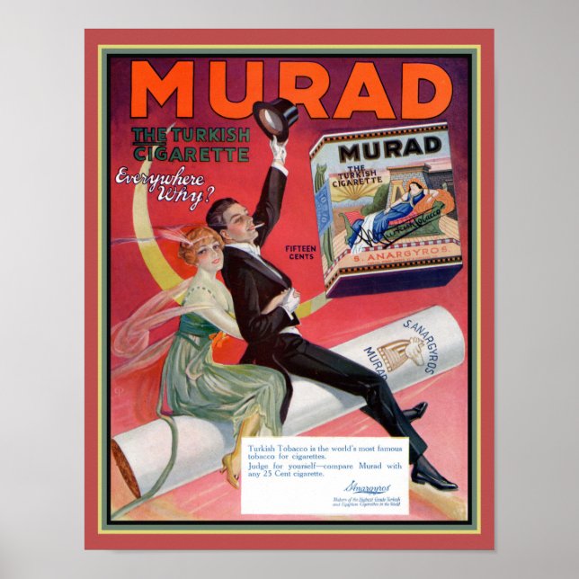 Poster Anúncio turco de cigarros de 1920 Murad (Frente)