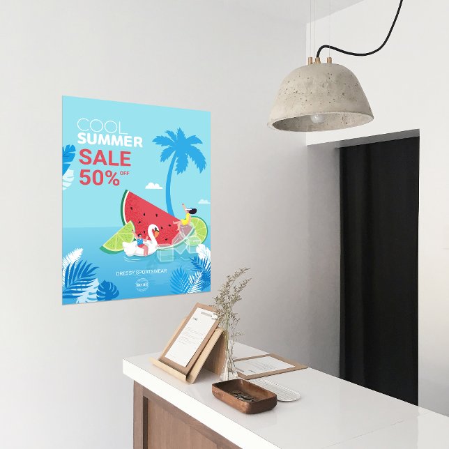 Póster Anúncios comerciais de venda sazonal do PalmTree p (custom Palm Tree Watermelon Cool Summer Sale Business Ads Poster)