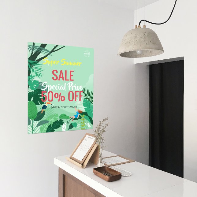 Póster Anúncios comerciais personalizados de venda de flo (custom Tropical Forest Summer Sale Business Ads Poster)