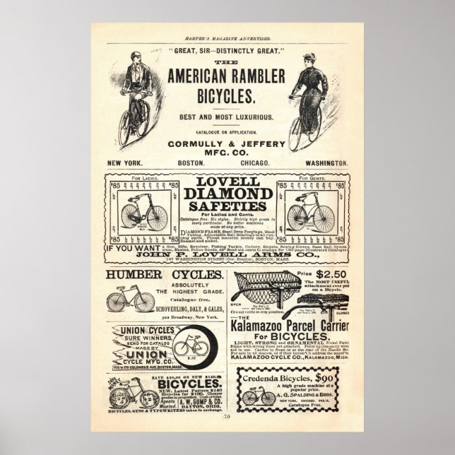 Póster Anúncios de bicicleta de safra de 1892 (Frente)