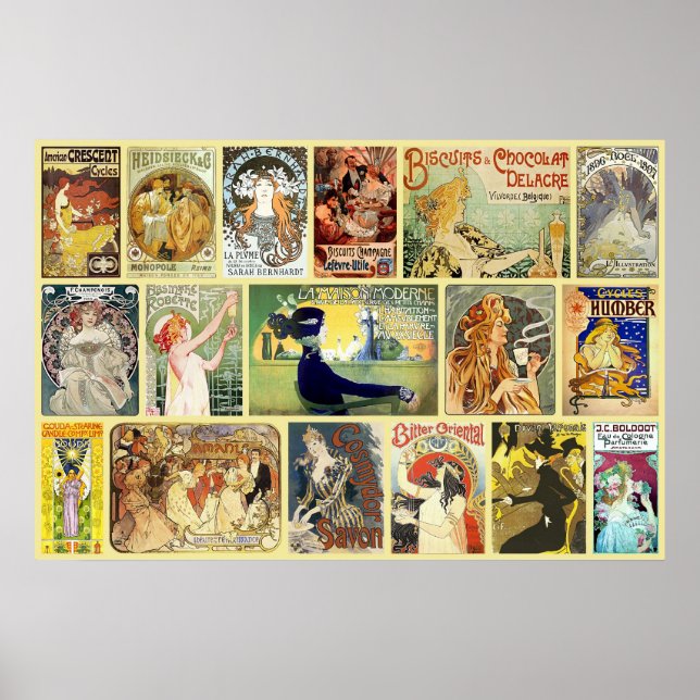 Póster Anúncios Vintage Art Nouveau (Frente)