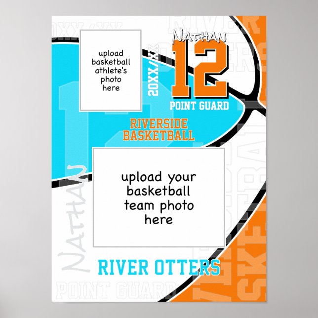 Poster ANY team colors basketball team + athlete photo (Frente)