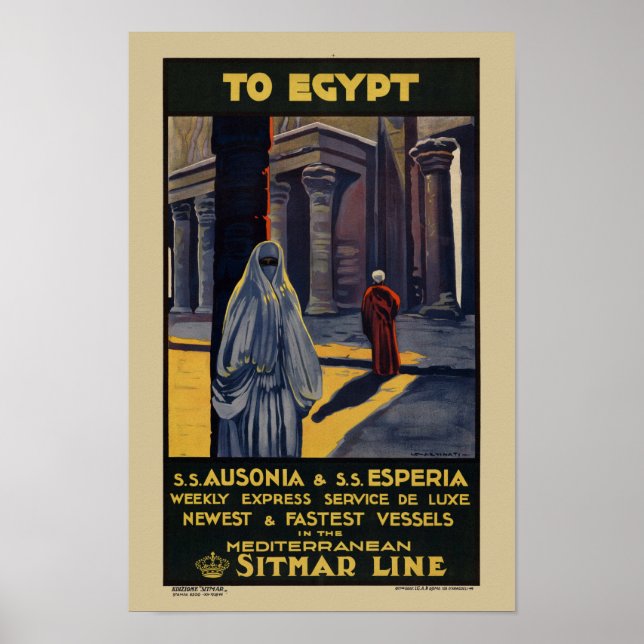 Poster Ao Egito Viagens vintage de 1928 (Frente)