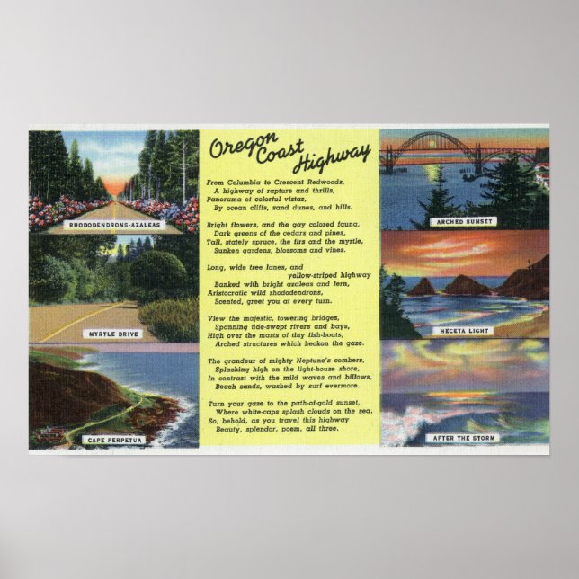 Póster Ao longo da autoestrada do Oregon com um Poema (Frente)