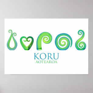 Poster Aotearoa Nova Zelândia Koru - verde