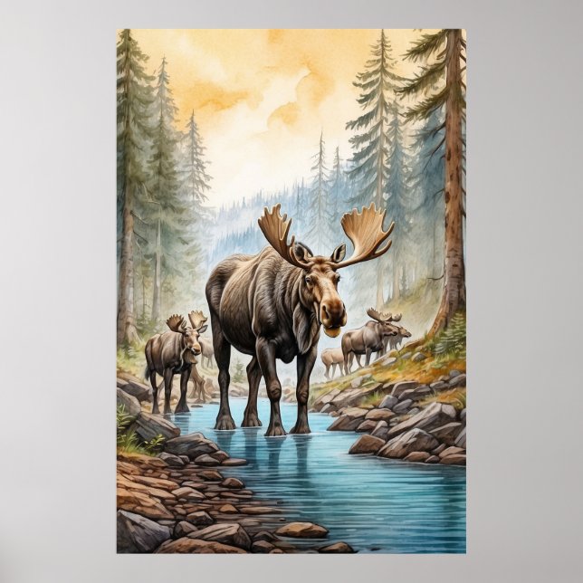 Poster *~* AP49 Floresta Natureza do Fluxo de Herda MOOSE (Frente)