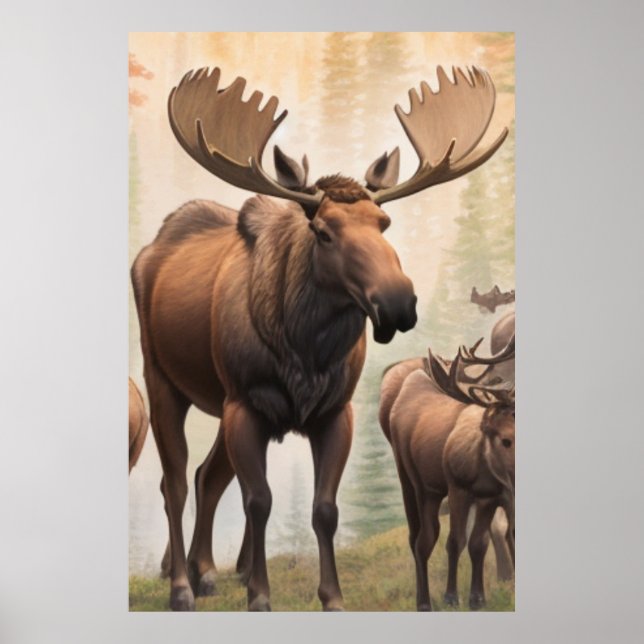 Poster *~* AP49 Herd MOOSE Stream Forest Nature (Frente)