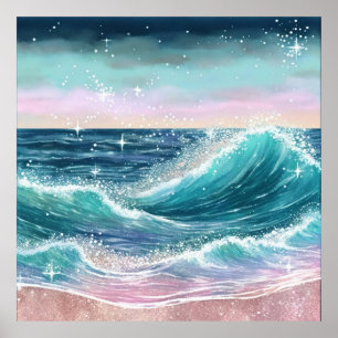 Poster *~* AP60 Sparkle Coastal Ocean Beach Wave Sea