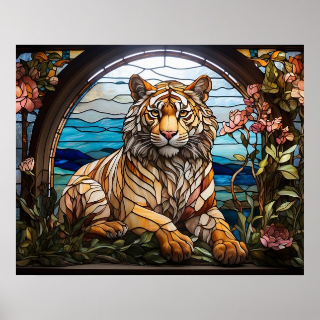 Poster *~* AP68 5:4 Vibrante TIGER Felino Vidro Manchado (Frente)