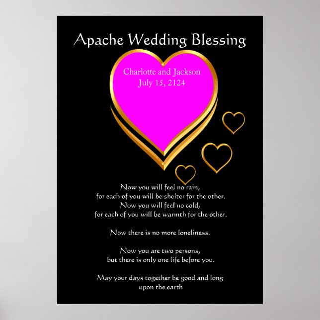 Póster Apache Wedding Bênção Corações Rosa (Frente)