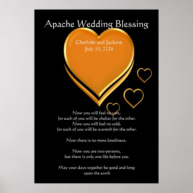 Póster Apache Wedding Bênção Dourada Corações (Frente)