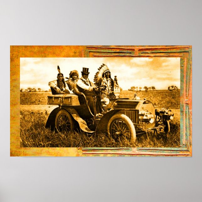POSTER APACHES E GERONIMO CONDUZINDO UM CARRO A MOTOR (Frente)