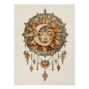 Póster Apanhador de Sonhos da Face Solar Dourada