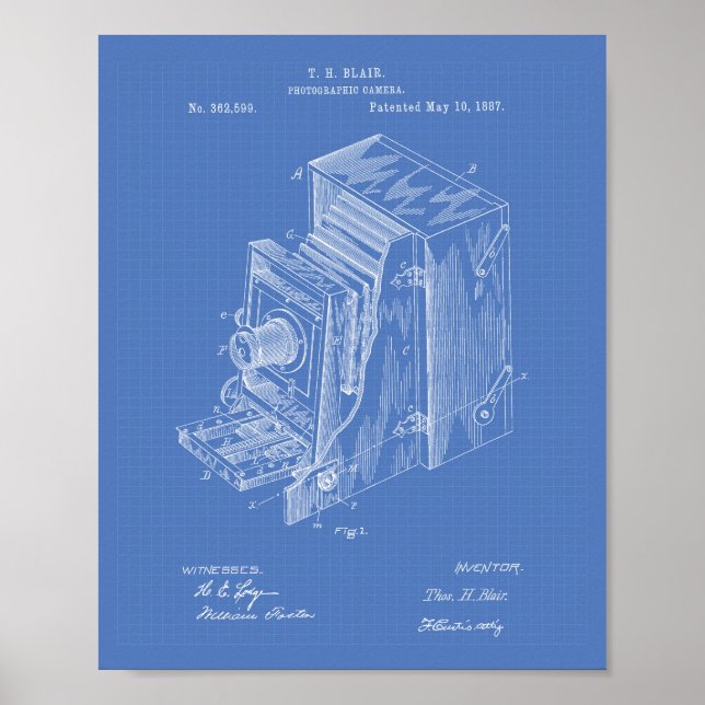 Póster Aparelho De Câmera 1887 Arte Patente - Blueprint (Frente)