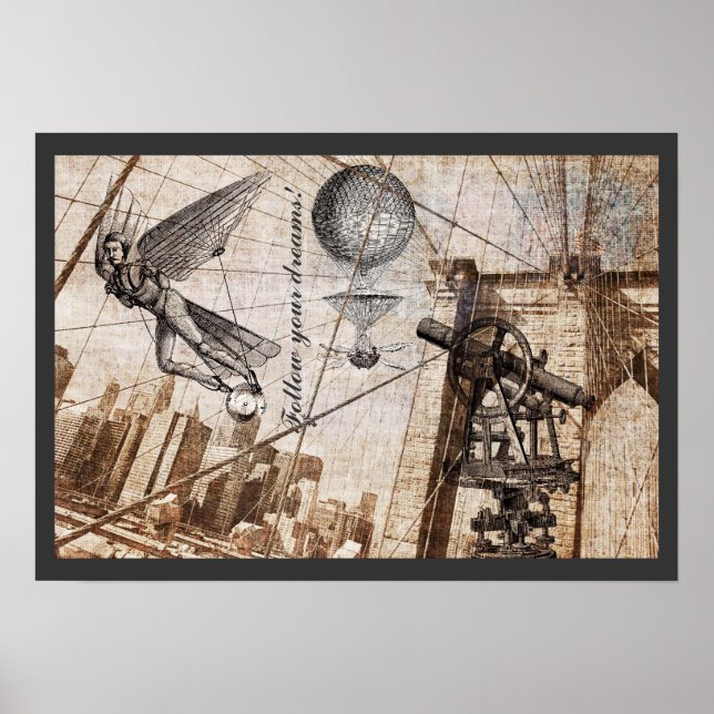 Póster Aparências de Steampunk sobre a ponte do Brooklyn (Frente)