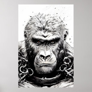 Poster Ape Monkey Wild Nature Illustration Line Epic Art