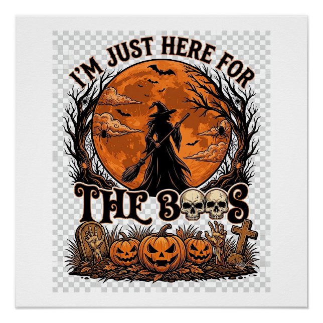 Póster Apenas Aqui Boos Halloween Bruxa Lua Abóboras_1 (Frente)