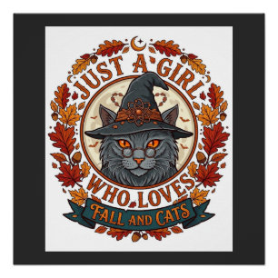 Póster Apenas Garota Que Ama Gatos Dia das Bruxas Witch O