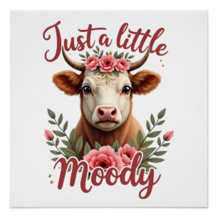 Póster Apenas um Pouco Mal-Humorado Vintage Floral Vaca H