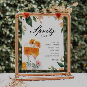 Poster Aperol Spritz Bar Sinal de Chá de panela Floral