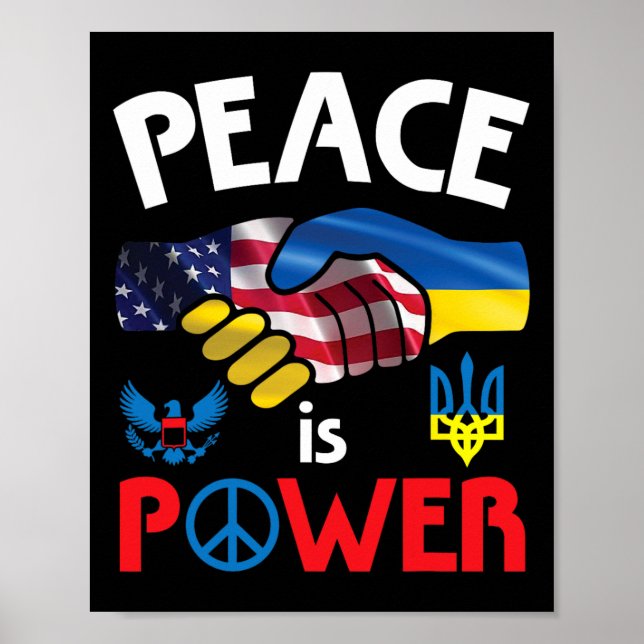 Poster Apertar as mãos Paz é Poder EUA Ucrânia Unidade Ju (Frente)