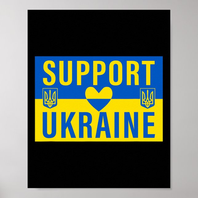 Poster Apoie a Bandeira da Ucrânia Com Coração  (Frente)