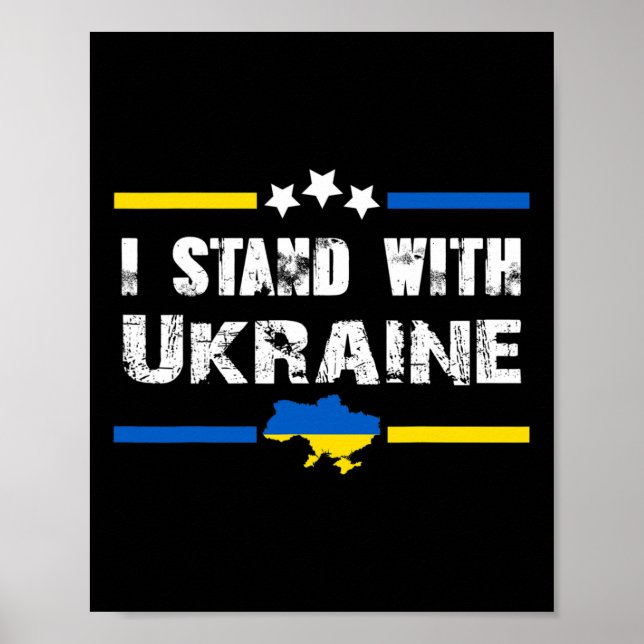 Poster Apoio Eu Fico Com a Bandeira da Ucrânia Americana  (Frente)