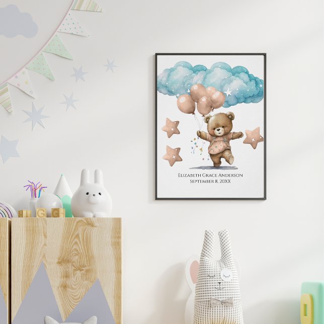 Poster Aposta De Nascimento Pink Bear Bear Clouds Arte De (Criador carregado)