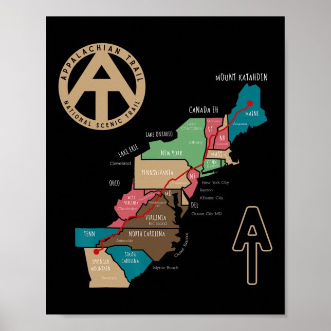 Poster Appalachian Trail Hiking Map  (Frente)