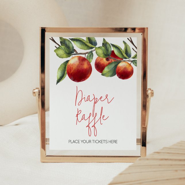 Poster Apple da nossa Fralda de Olhos Raffle (Red Apple Baby Shower Diaper Raffle Sign)