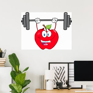 Poster Apple Levantando Pesos Malhação Caráter Fruta