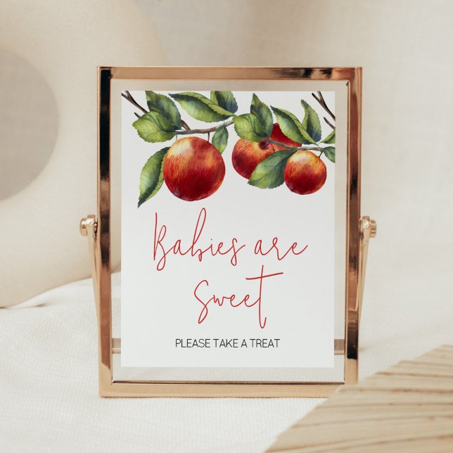 Poster Apple of Our Eye Chá de fraldas Babies are Sweet (Red Apple Baby Shower Babies are Sweet Sign)