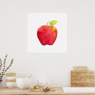 Poster Apple Red Watercolor