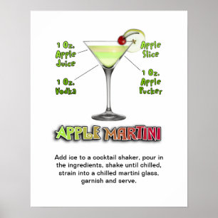 Poster Appletini - Apple Martini Cocktail Recebe 16"x20"