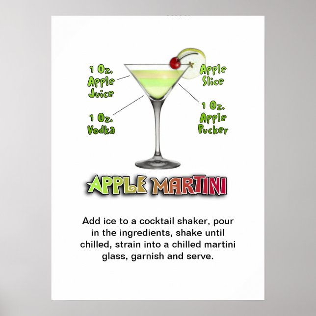 Poster Appletini - Apple Martini Cocktail Recebe 18"x24' (Frente)