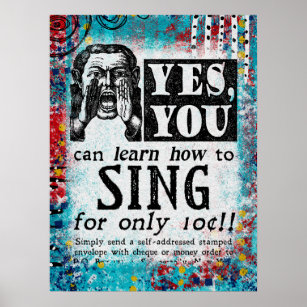 Poster Aprenda A Cantar - Engraçado Anúncio Vintage