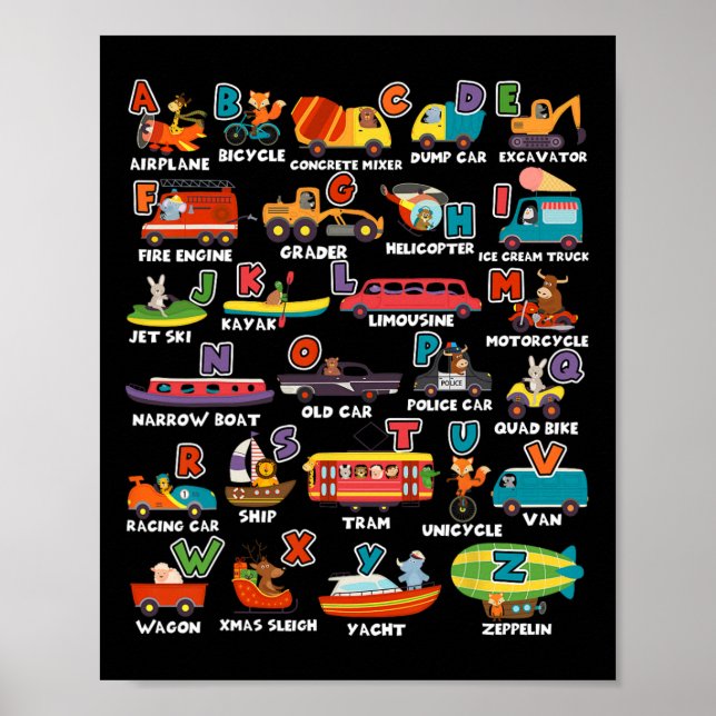 Poster Aprendendo Transporte Animal - Letra Abcs Professo (Frente)