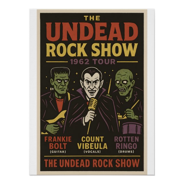 Póster Apresentação do Rock Unbect 1962 Tour Art Impressã (Frente)