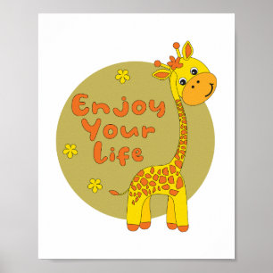 Poster Aproveite a sua vida, a girafa amarela Kawaii