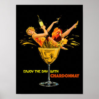 Poster Aproveite o dia com Chardonnay.Girl in Glass.Black