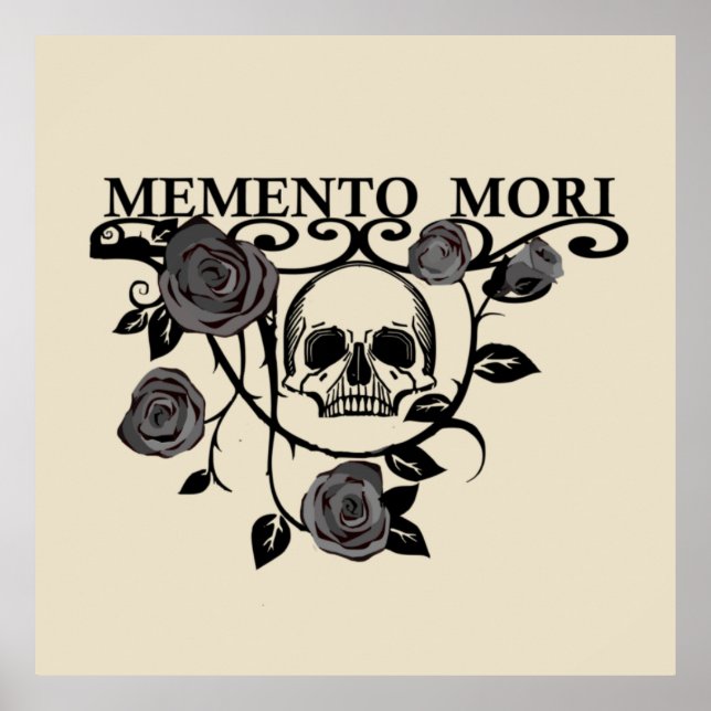 Poster Aproveite o Dia - Rosas Pretas - Caveira Memento M (Frente)