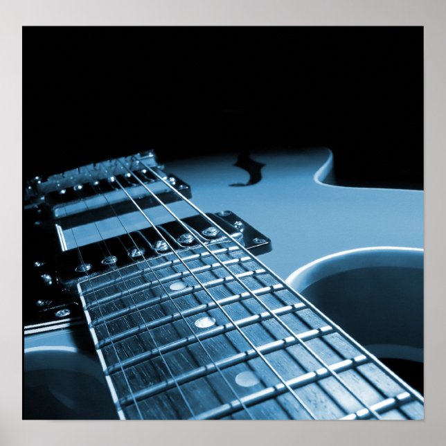 Póster Aproximação da guitarra - Azul (Frente)
