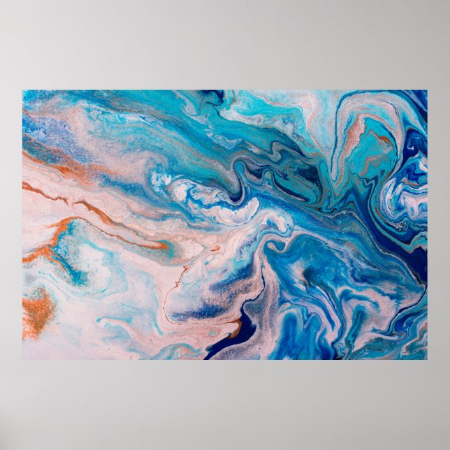 Poster Aproximação do mármore branco e azul-abstrato (Frente)