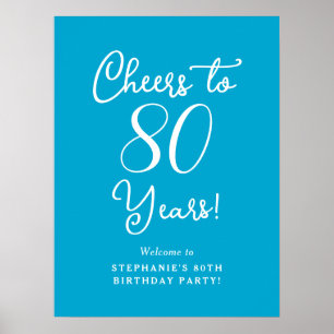 Poster Aqua Blue Cheers para 80 anos Sinal de boas-vindas