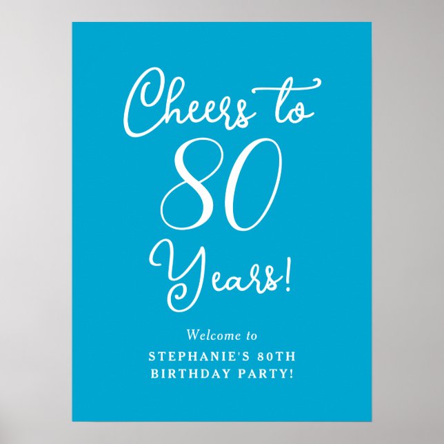 Poster Aqua Blue Cheers para 80 anos Sinal de boas-vindas (Frente)